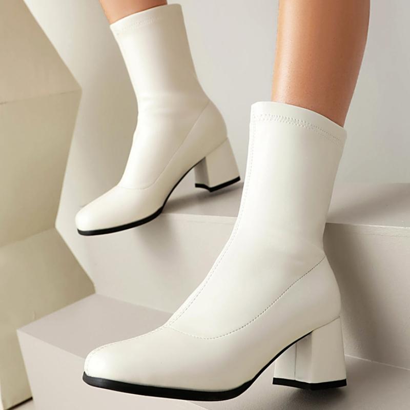 Fashion Autumn Ankle Boots for Women Black Gold Short Boot Fashion Square Toe Thigh Dance Fetish Party Shoes Lady Large Size 45