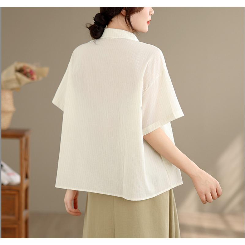 DIMANAF 2026 Women Plus Size New Summer Blouse Shirt Short Sleeve Casual Loose Print Lady Tops Shirts Cotton