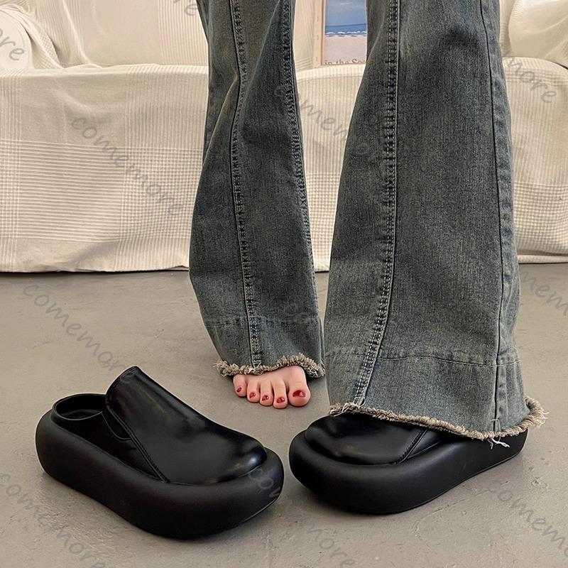 Comemore Thick Bottom Baotou Half Slippers for Women Casual Outside Wear Flat Platform Mules Slipper Spring Autumn Ladies Slides