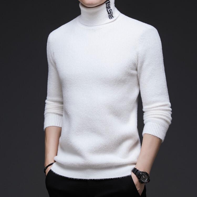 

Men s Hot Sale Slim Fit High Neck Knit Sweater - Thickened Winter Base Layer with Imitation Mink Fur 3XL білий