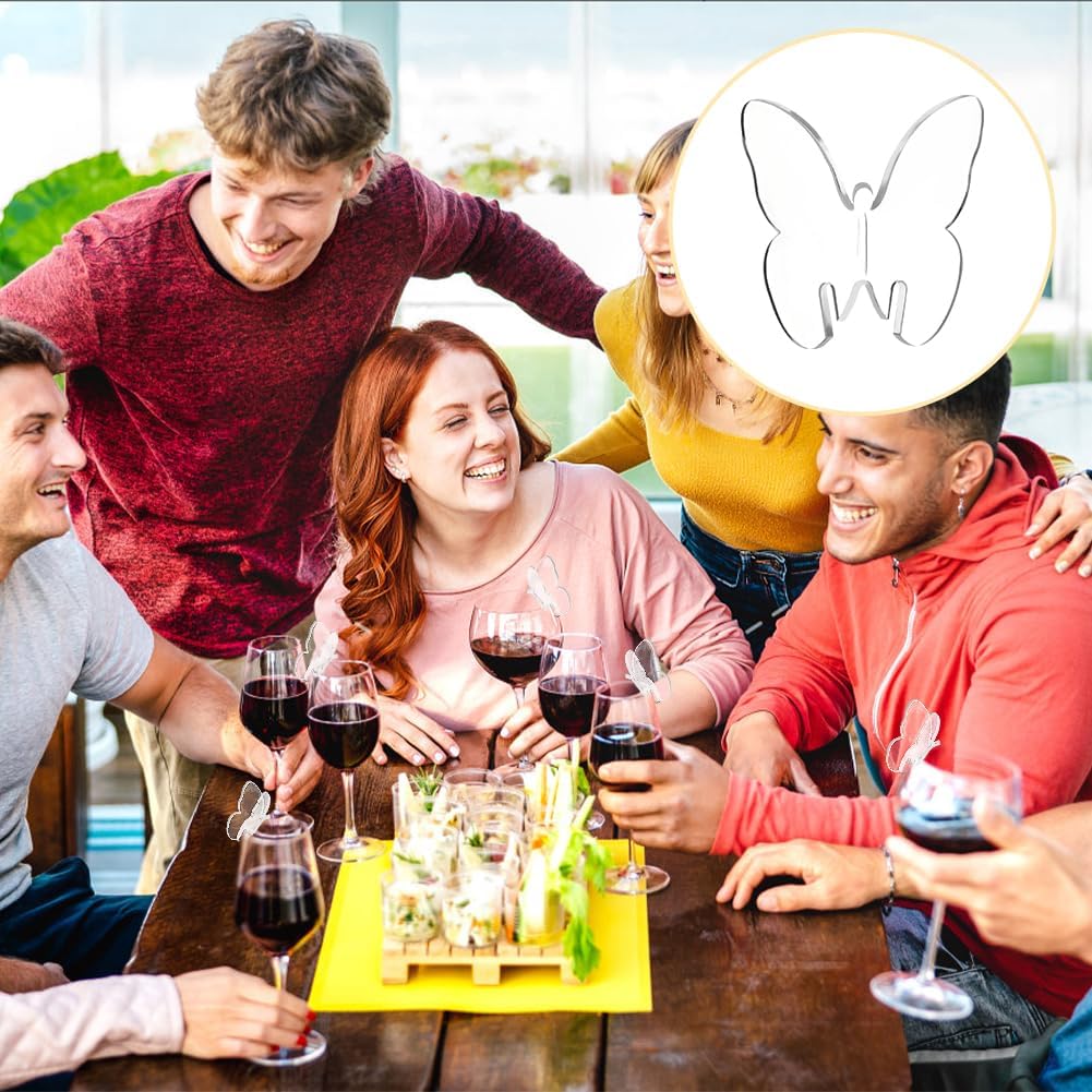 FINGERINSPIRE 24 Pcs 3D Acrylic Drink Tags Three-dimensional Butterfly Party Drink Tag Wine Glass Disc Drinking Tags DIY Drink Label for Rim of Glass