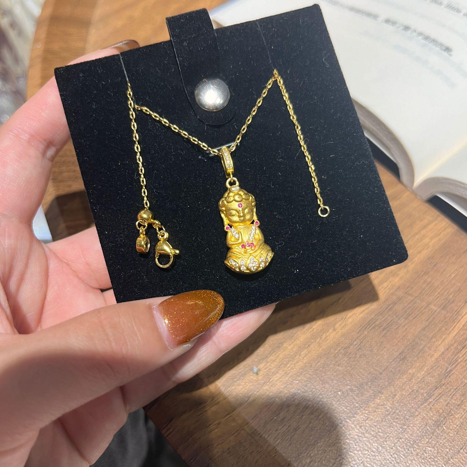 Древний матовый лотос ожерелье Будды-младенца маленький золотой кулон Будды хранитель цепочка для свитера Будды-младенца аксессуары