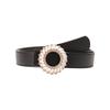 Womens Fashion Pu Leather Belt With Waterdiamond Round Buckle For Elegant Casual Wear
