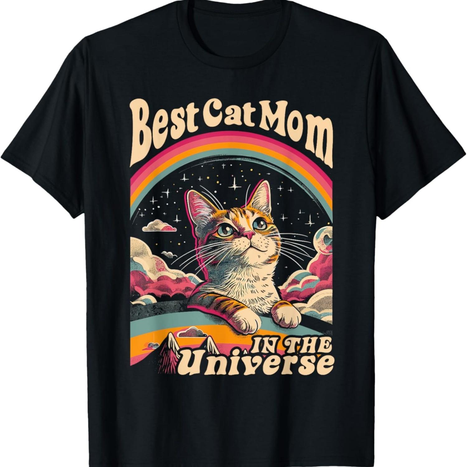

Best Cat Mom In The Universe 60s 70s Hippie Aesthetic Women T-Shirt S чёрный