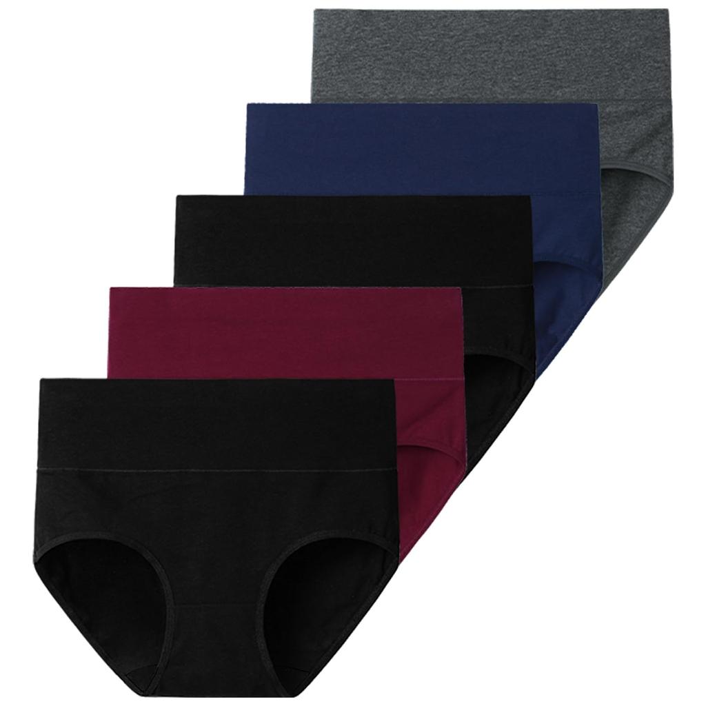 INNERSY Cotton Deep Plus Set of Dark Color Women's High-Waisted Panties, Underwear, Non-Digging, Fit, Sizes, 5, M-3XL (3XL, 1)