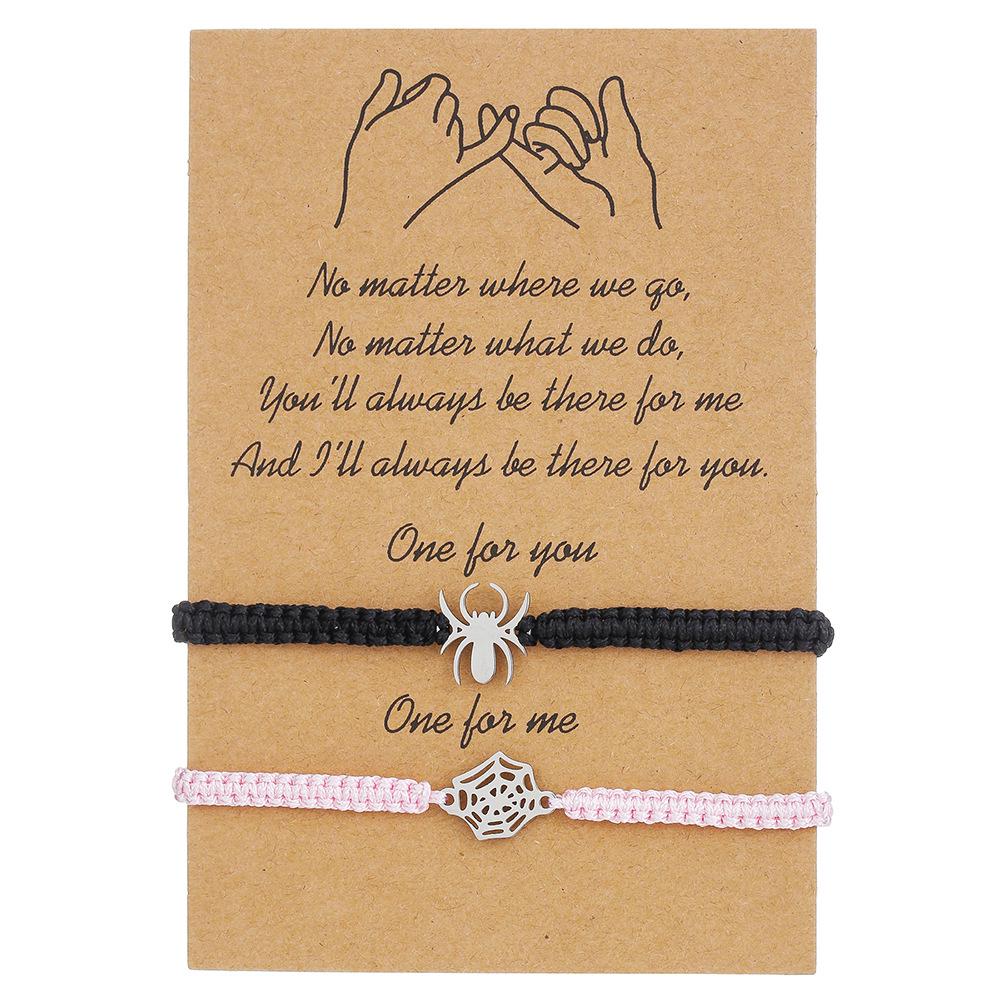 Bracciale Ragno in Acciaio Inossidabile: Braccialetto dell'amicizia intrecciato di Halloween Bianco e Nero