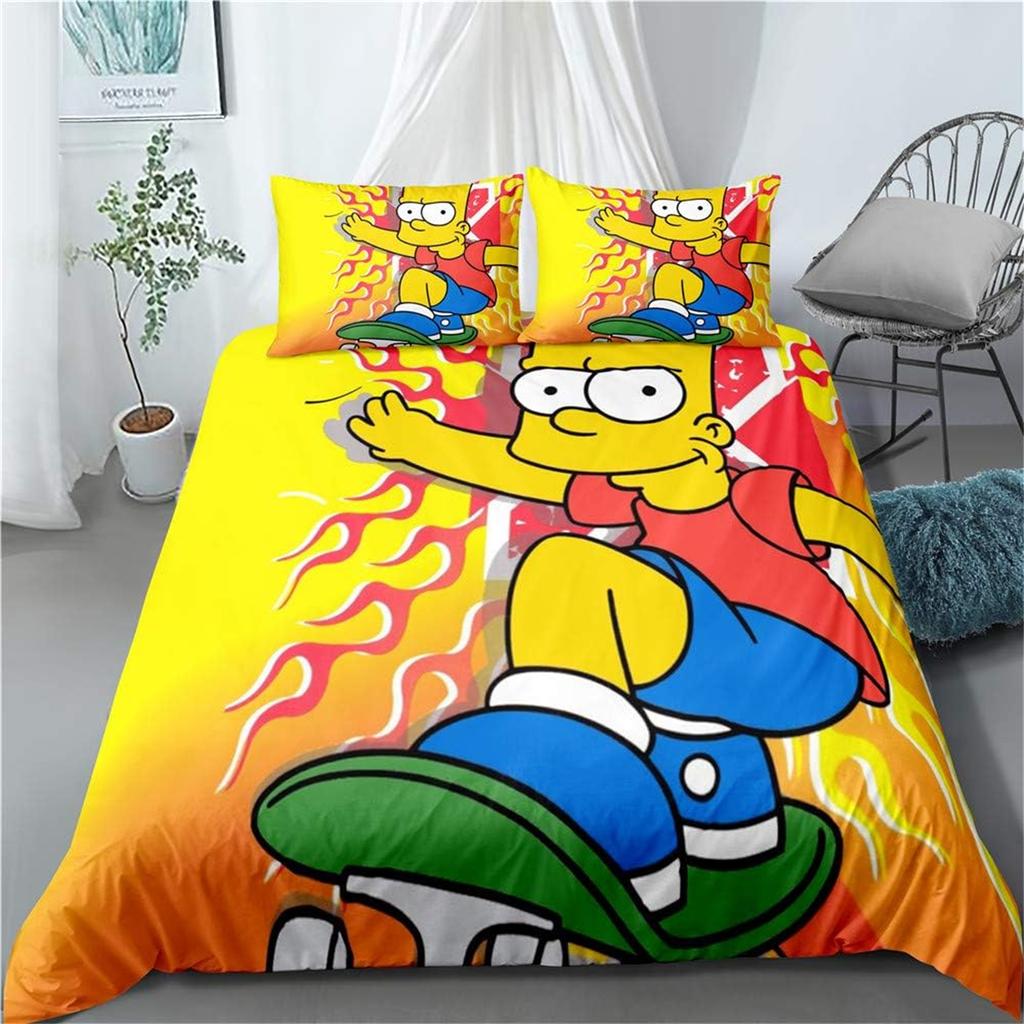 Funny Animated Family Bedding Set For Adult Kids, Boys The S-Simpsons Duvet Cover Set,White Bedding Set With Pillowcases 75*50Cm