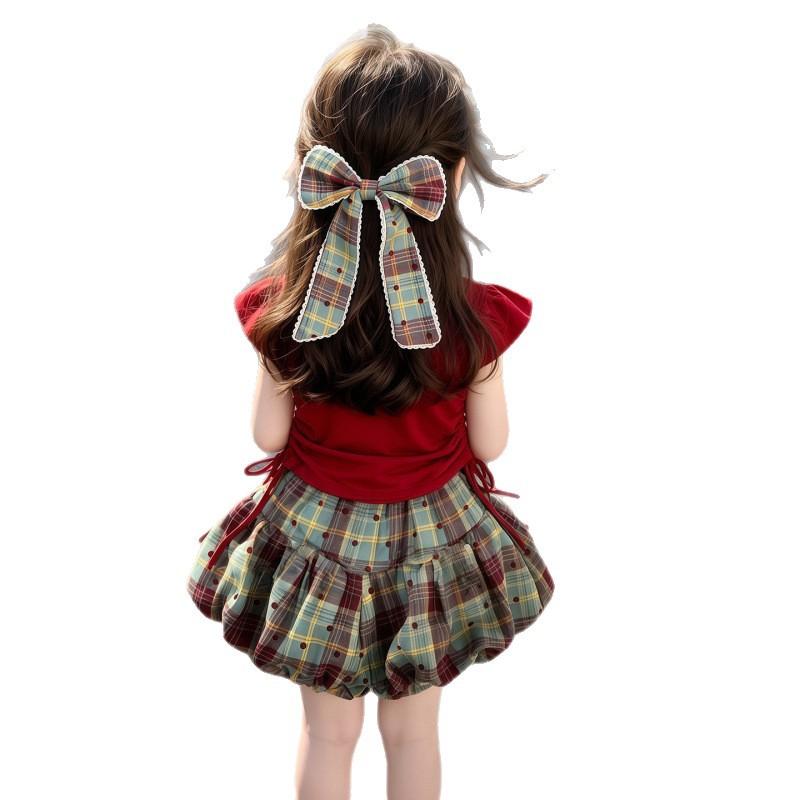 Girls Summer Fashion 2 Piece Set Bow Short Sleeve Top And Bud Pants Casual Outfit For Kids
