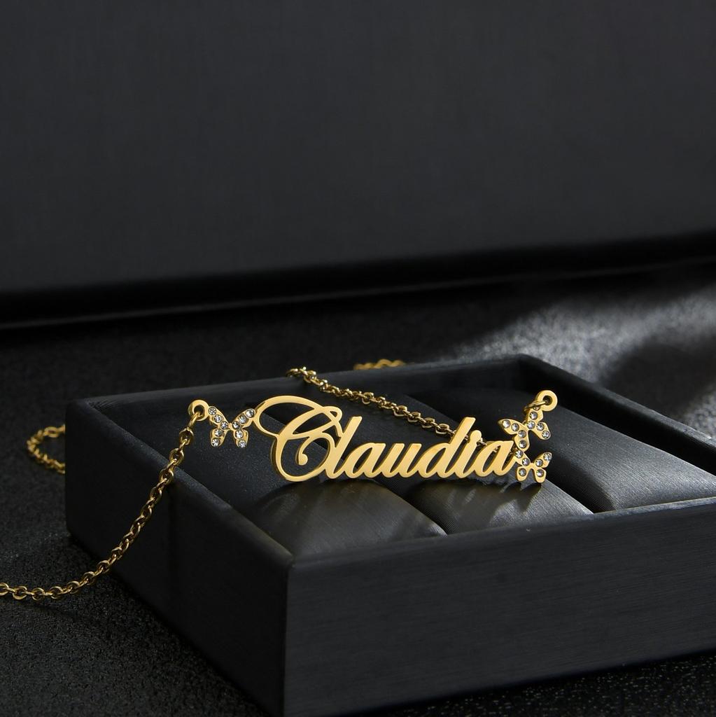 Atoztide Personalized Custom Name Necklace Zircon Heart Crown for Women Stainless Steel Pendant Box Chain Birthday Jewelry Gift