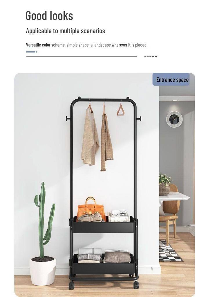 Durable Wheeled Clothes & Hat Rack for Bedrooms/Dorms with Shelves - Thick, Simple Frame, Floor-Standing.