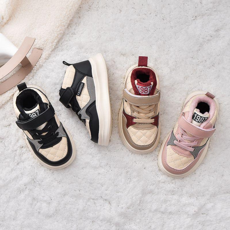 Winter New Children's Sports Shoes Cotton Shoes Girls Velvet Mid-top Board Shoes Baby Boys Warm Shoes Two Cotton Boots