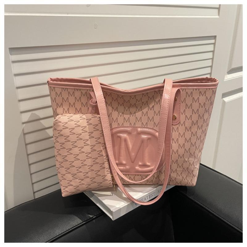 

Fashionable Printed Letter-style Business Casual Large Capacity Shoulder Bag with Side Handle and Crossbody Strap рожевий