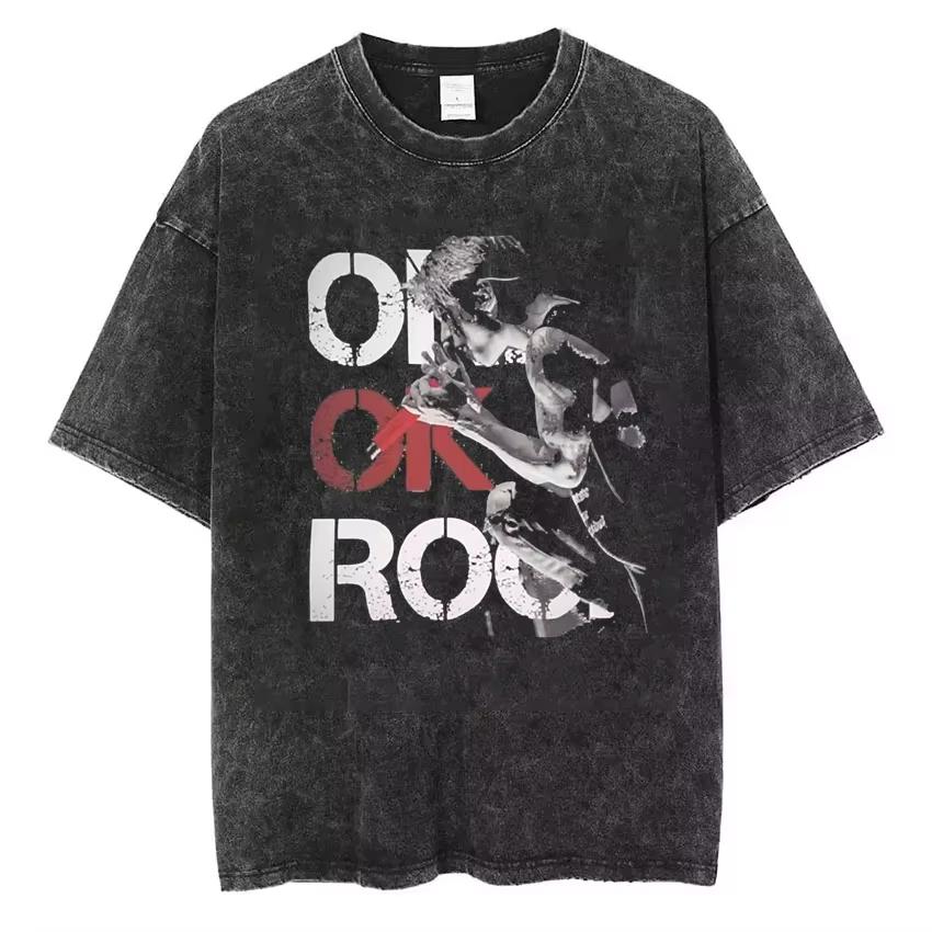 Vintage One Ok Rock Tour Tengkorak Washed Tshirts Men's Women Tee Cotton Summer Oversized Hip Hop Harajuku Tops