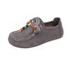 Women's Flat Shoes Round Toe Lace-up String Bead Increased Internal Shoes Retro Suede High-heeled Spring and Autumn Single Shoes
