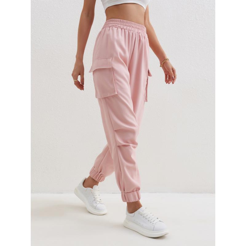 

2025 Women s Versatile Multi-Pocket Jogger Pants - Solid Color, Elastic Waist, Loose Fit Extra Large рожевий