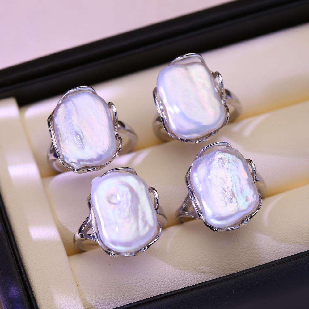 SENIKO 12-16mm Natural Freshwater Pearl Rings For Women Fashion Female Cubic Zirconia CZ Ring Pearl Jewelry Adjustable Ring