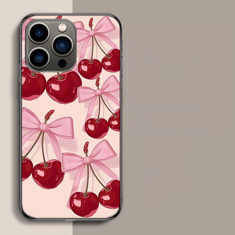 Cherry Bow Phone Case For Iphone 17 Air 15 Pro 14 Plus 16 Pro Max 17E 16E 12 13 Mini 11 Cover Cute Fundas