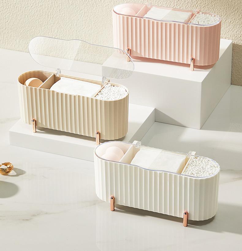 Bathroom Storage Box with Lid Transparent Makeup Cotton Pad Organizer Beauty Sponge Holder Multifunctional Cosmetic Storage Container