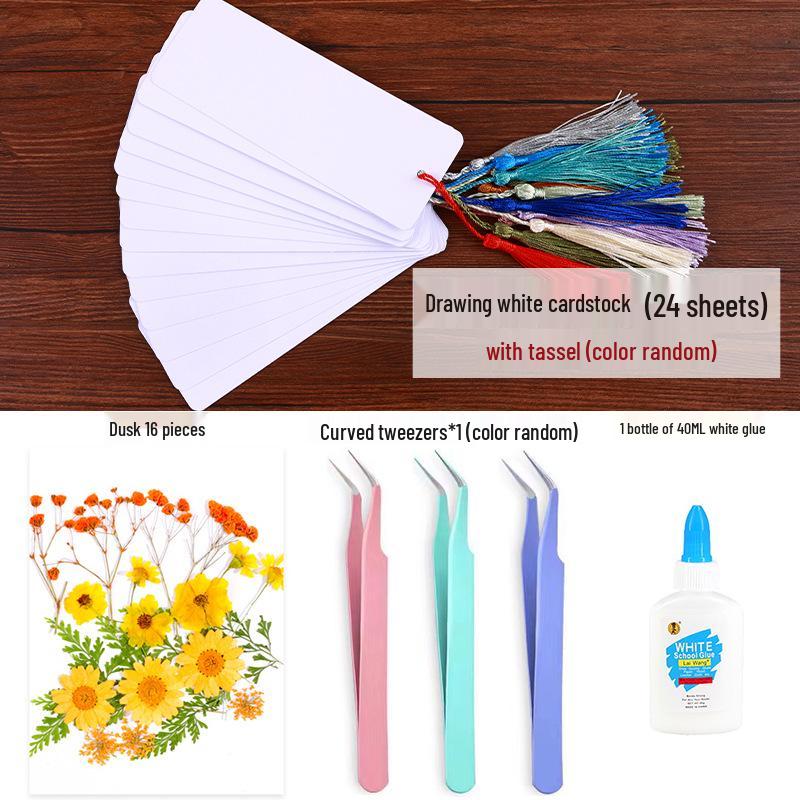 Creative DIY Bookmark Kit: Blank Cards with Embossed Dried Flowers and Leaves