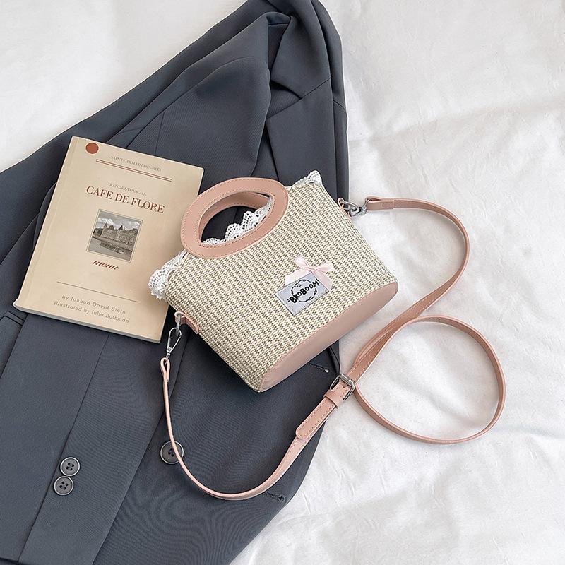 Sweet bow woven bag women's new trendy fashion literary portable vegetable basket bag messenger bag