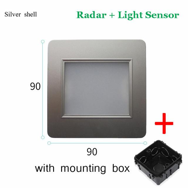 

1.5W Night Intelligent Lamp Radar Motion Detector Sensor LED Stair Light Recessed Step Ladder Stairway Wall Sconce Kitchen