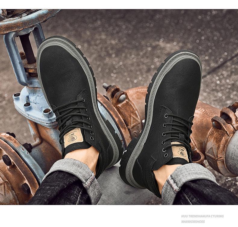 Men's High-Top Lace-Up Leather Work Boots - Autumn/Winter Casual Short Boots