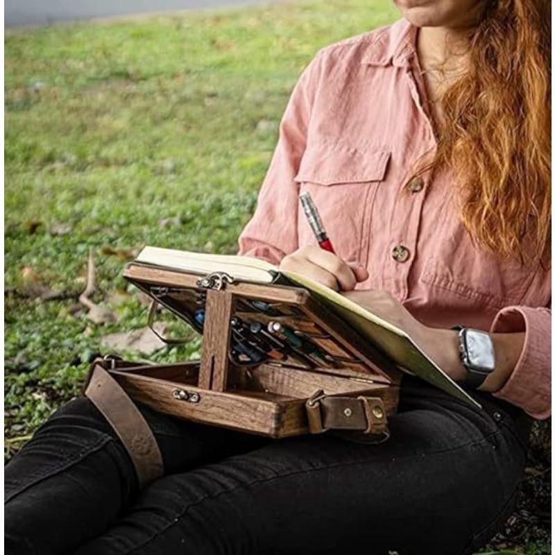 New Messenger Box Bag - Chinese Style Wooden Crossbody Satchel with Multi-Compartment Storage, Vintage Writer's Organizer Case