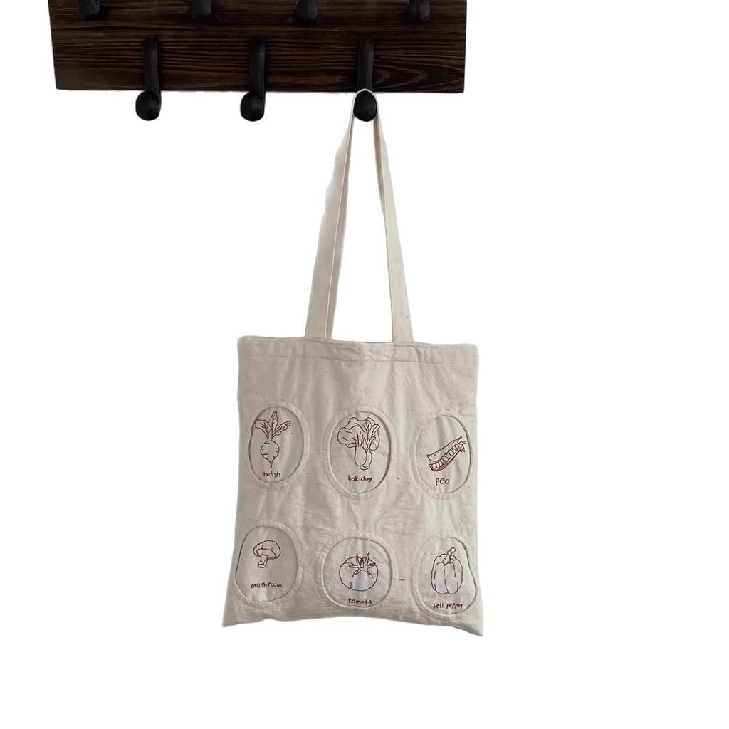 Large-capacity shoulder bag, students commute to class, new niche design, embroidered canvas bag for women