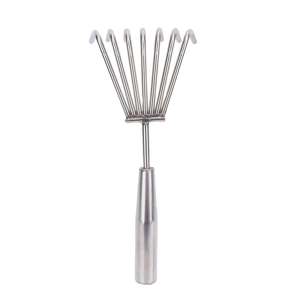 Stainless Steel Hand Rake Soil Tiller Small Beach Rake with Comfortable Handle 7 Sturdy Tines for Gardening Multi