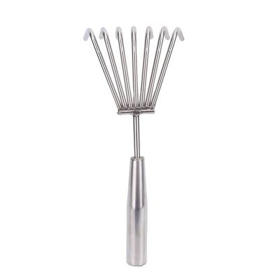Stainless Steel Hand Rake Soil Tiller Small Beach Rake with Comfortable Handle 7 Sturdy Tines for Gardening Multi