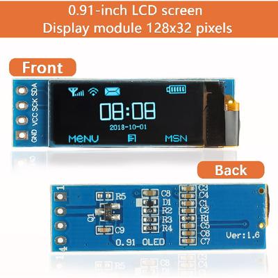 0.91 Inch I2C IIC OLED Display Module 128x32 Pixel Mini Self-Luminous Display Screen Board for Arduino Projects Raspberry Pi with Wire(1Pack Blue)