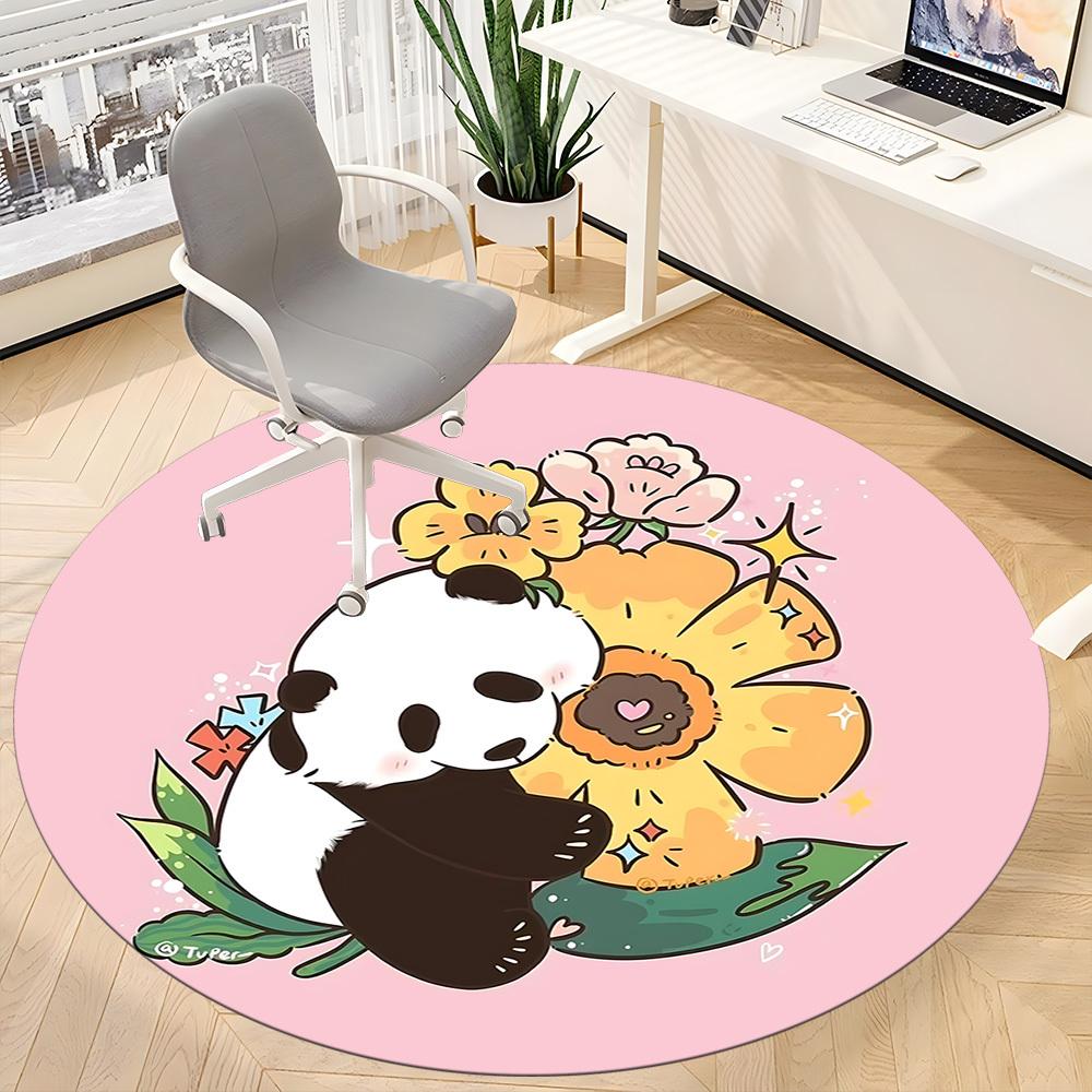 1pc Panda Bloom Office Round Area Rug, Indoor Mat Suitable ForOffice, Under Office Chairs Bedroom Living Room Home Decor D002