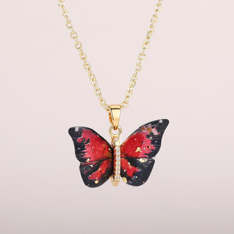Butterfly Pendant Necklace for Women Fashion Party Daily Cute Animal Accessories Inlaid Bright CZ Versatile Lady Jewelry