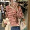 Women's Korean-Style Striped Knit Sweater - Round Neck, Loose Fit, Fall 2025 College Fashion