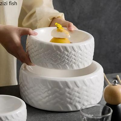 Creative Tire Shaped Ceramic Dinner Plate Restaurant Soup Plate Dessert Plate Snack Plates Pasta Plates Solid Color Tableware