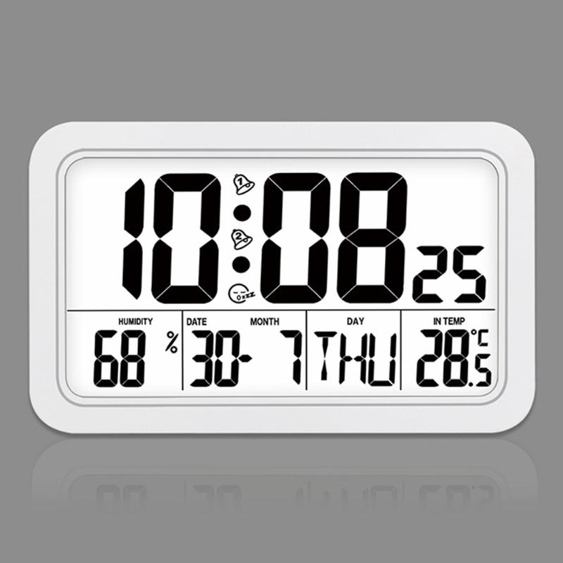 Alarm Clock Digital Wall Clocks with Date Week Indoor Temperature & Humidity Battery Operated Small Desk Clock