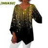Women's Fashion Casual 3/4 Sleeves  V Neck Blouses & Shirts
