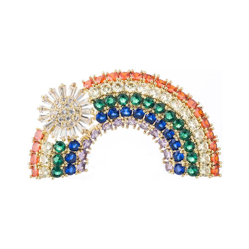 Summer rainbow flower high-end brooch with zircon inlay, elegant and fashionable cardigan collar pin accessory золотой