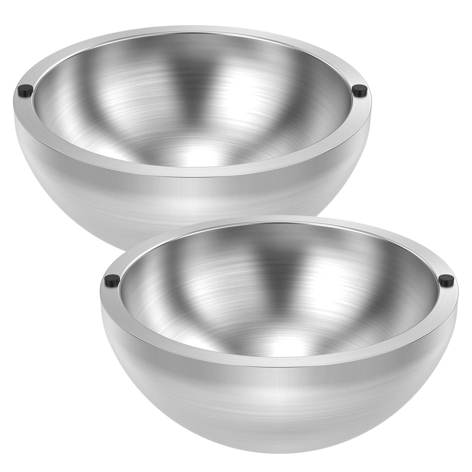 

2Pcs Dip Chiller Bowl Stainless Steel Insulated Double Wall Chilled Serving Bowl for Salad Ice Cream Meatball Caviar Pasta Soup