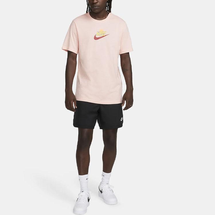 Nike Sportswear Logo Print Ribbed Crew Neck Short Sleeve T-Shirt Men T-Shirts Bleached-Coral FQ3748-697