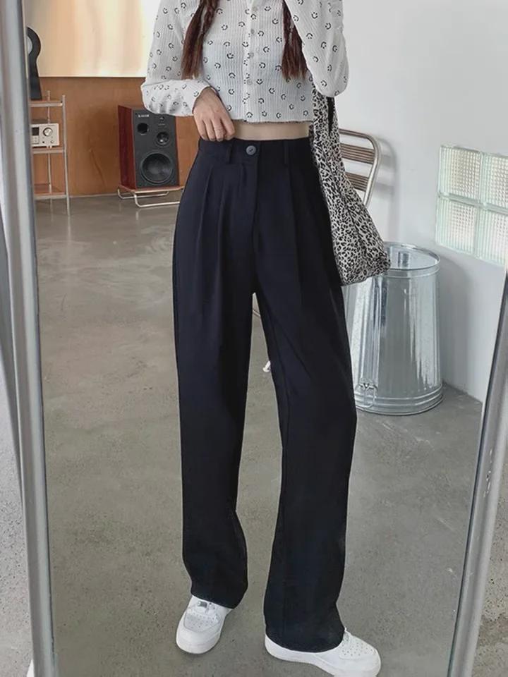 2024 Women's High Waist Wide-Leg Sport Pants - Autumn Solid Color Casual Suit, Nine-Point Length
