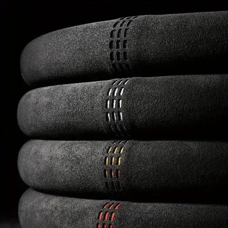 Car Steering Wheel Cover 38cm Non-Slip Suede Leather Ultra-thin D-shaped Round Sweat-absorbent For All Season Auto Accessories