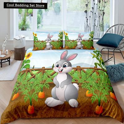Housse de couette enfant dessin animé lapin carotte roi reine Garçons Filles Mignon Lapin Ensemble de literie Housse de couette animal Polyester Housse de couette