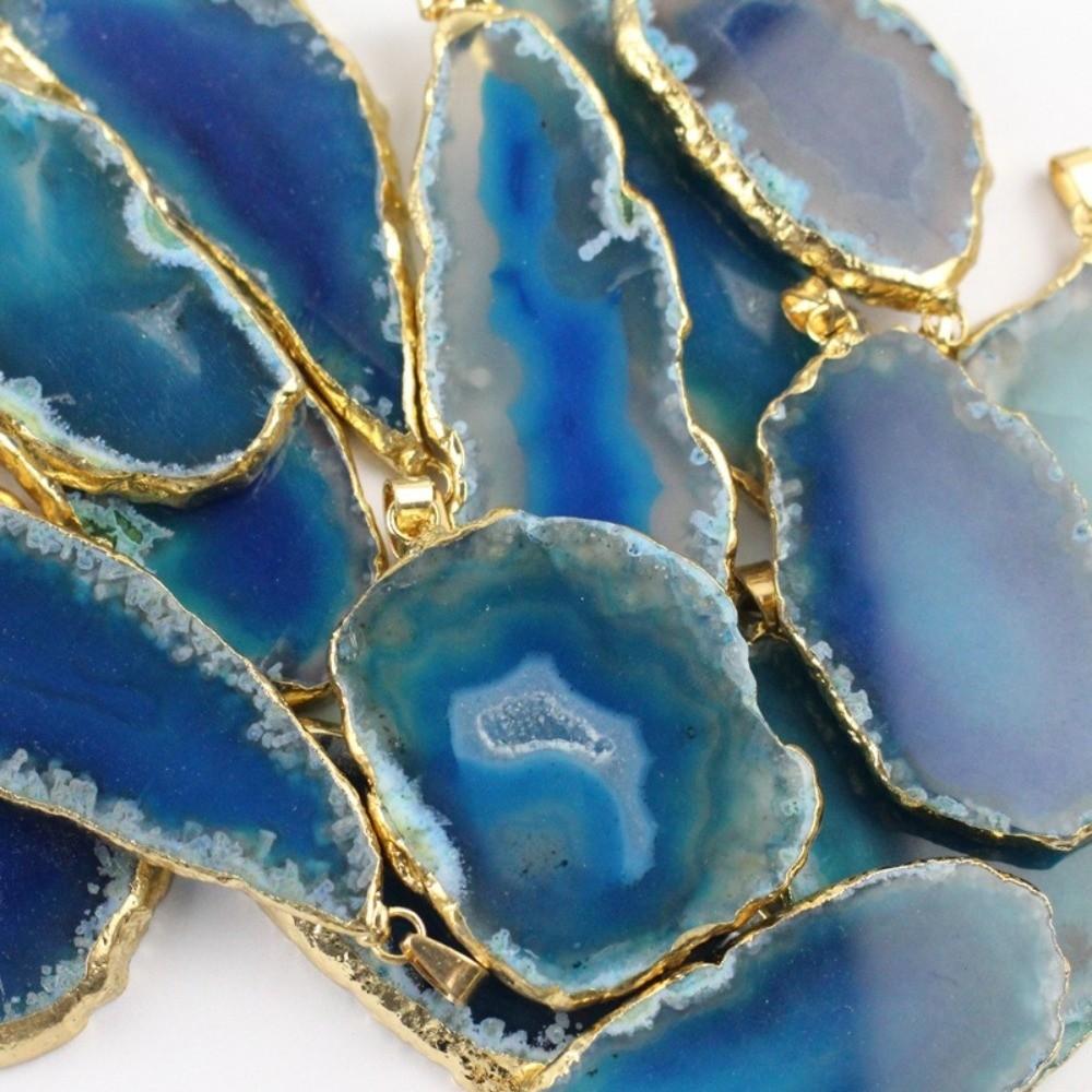 60*40mm Druzy Agate Pendant Handmade Polished Crystal Slice Irregular Agate Geode  Gift Giving