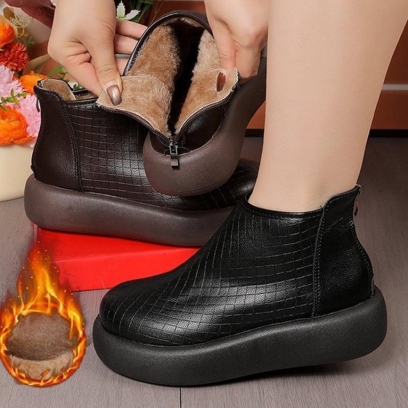 Retro Höjdökande Bomullsskor för Dam Höst och Vinter Nya Rund Tå Ankelstövlar