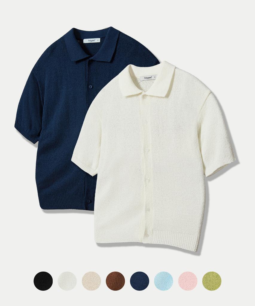 Polygram Boucle Collar Short Sleeve Knit Cardigan - 8 Colors (Type B)
