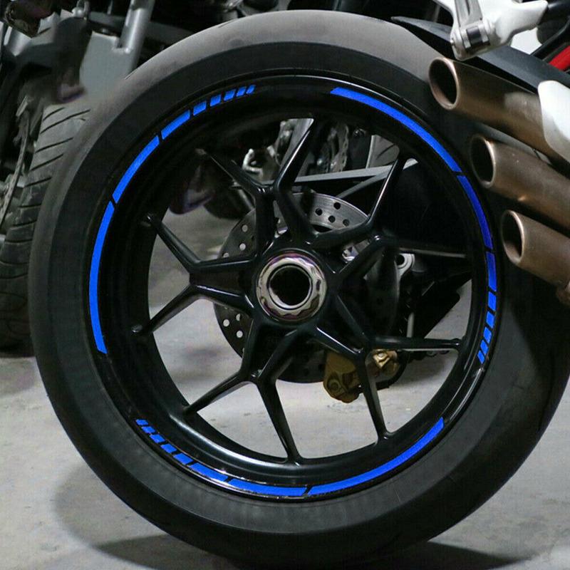 

16Pc Motorcycle Bike Car Tire Reflective Stickers Cool Styling Tyre Rim Trim Decal Strip Tape Red Blue Waterproof Exterior Parts синій