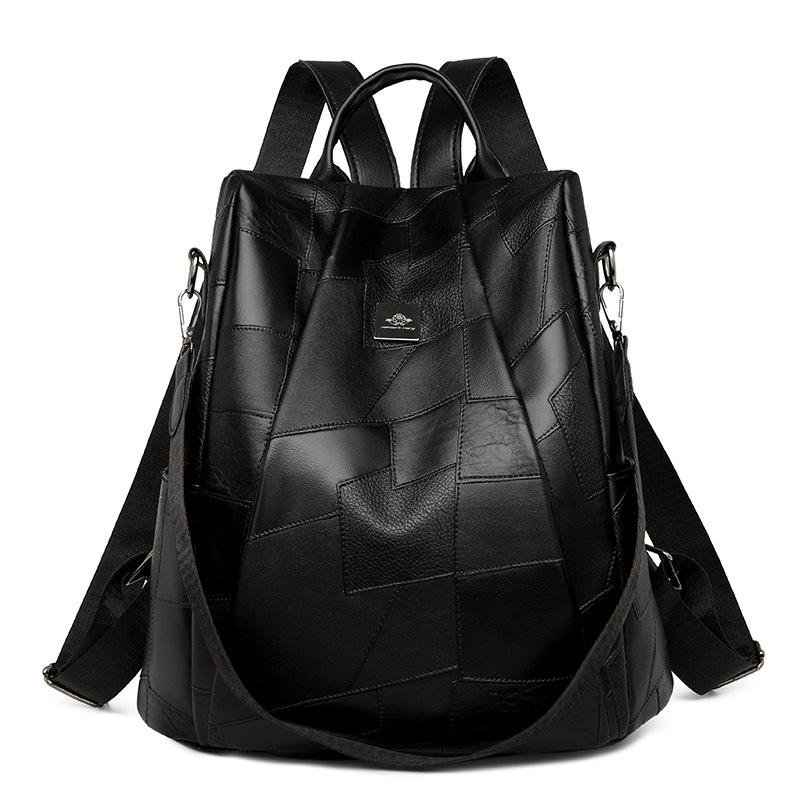 

М який шкіряний жіночий рюкзак, багатофункціональна сумка через плече чорний