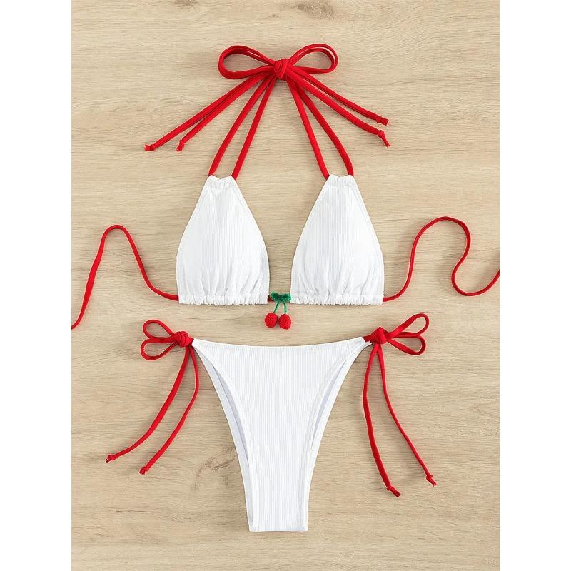 2026 Strawberry Designer Bikini Women Sexy White Contrast Push Up Micro Swimsuit Brazilian Bandage Bathing Suit Thong Swimwear