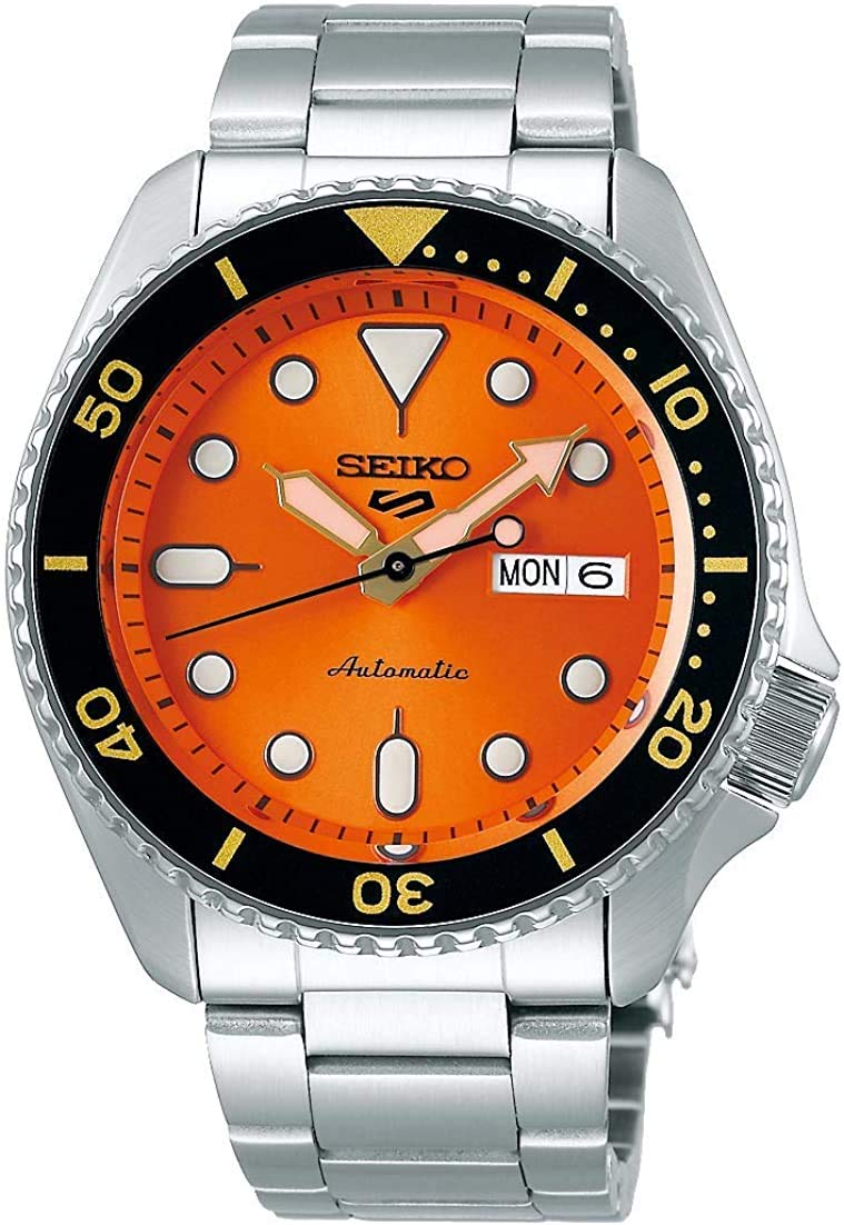

Seiko SRPD59 Automatic Watch for Men - 5 Sports - Orange Sunray Dial, Day/Date Calendar, LumiBrite Hands & Markers, and Rotating Bezel, 100m Water-Res